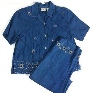 Vintage Koret City Blues Petites‎ Blouse & Capris